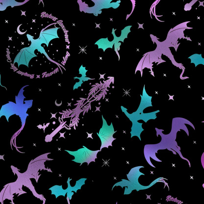 Purplehecate Neon Fantasy Dragon Allover Wide Leg Jumpsuit