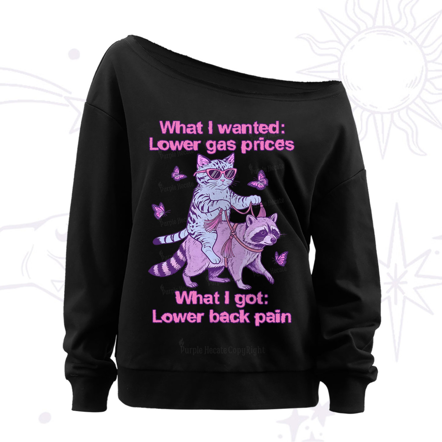 Purplehecate Lower Gas Prices Lower Back Pain Cat Off The Shoulder Sweat