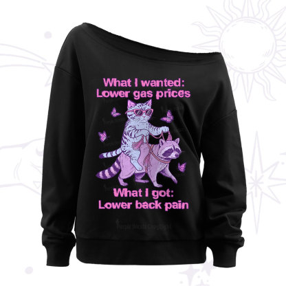 Purplehecate Lower Gas Prices Lower Back Pain Cat Off The Shoulder Sweatshirt