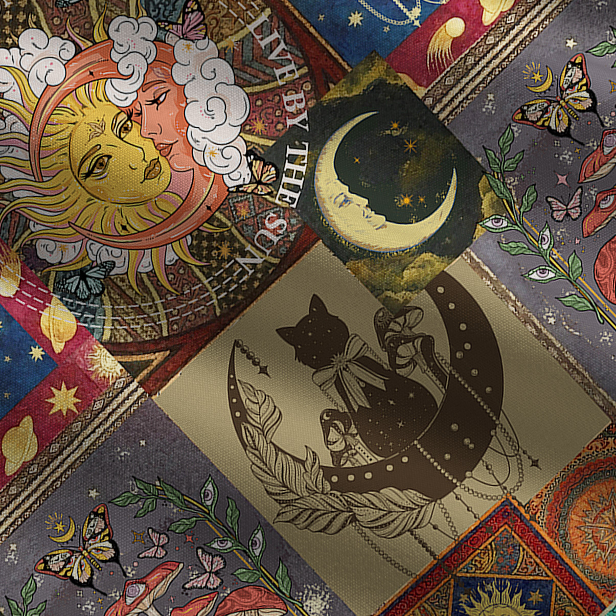 Purplehecate Starry Moon Patchwork for Cosmic Lovers Wide Leg Jumpsuit