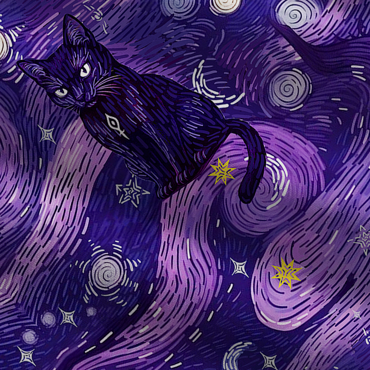 Purplehecate Mystic Cat Beneath the Cosmic Veil Wide Leg Jumpsuit
