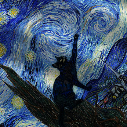 Purplehecate Witch Cat Under the Starry Night Wide Leg Jumpsuit