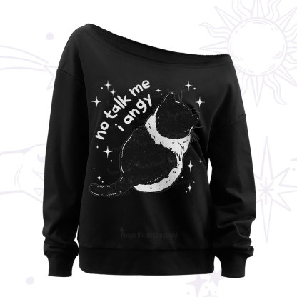 Purplehecate No Talk Me Im Angy Cat Off The Shoulder Sweatshirt