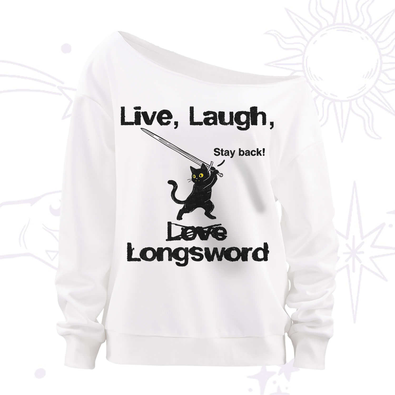 Purplehecate Live Laugh Love Longsword Off The Shoulder Sweatshirt
