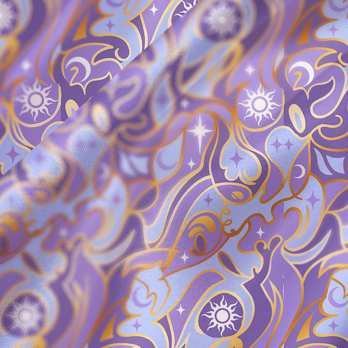 Purplehecate Divination Night Print Satin Cross Back Mini Dress