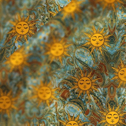 Purplehecate Golden Sun Wheel Satin Cross Back Mini Dress