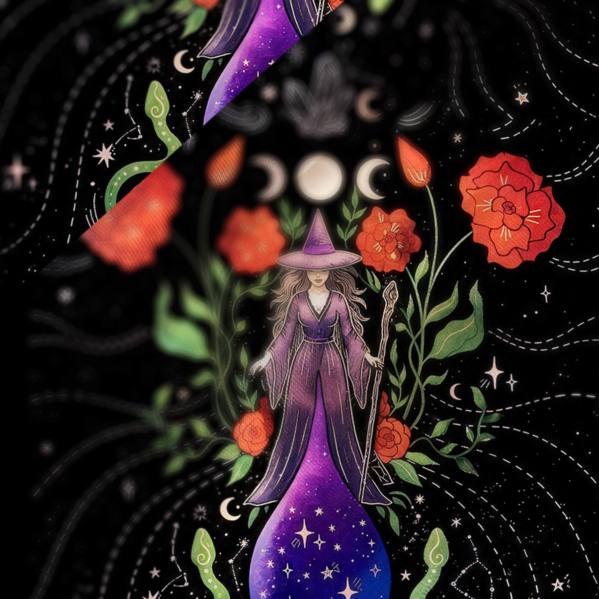 Purplehecate Moon Witch Garden Satin Cross Back Mini Dress