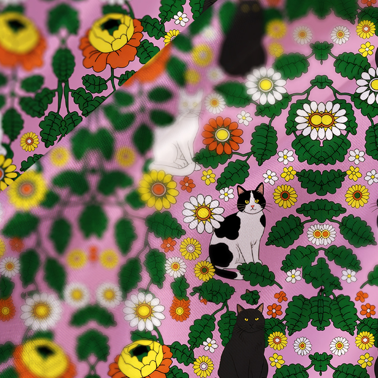 Purplehecate Daisy Cat  Garden Satin Cross Back Mini Dress