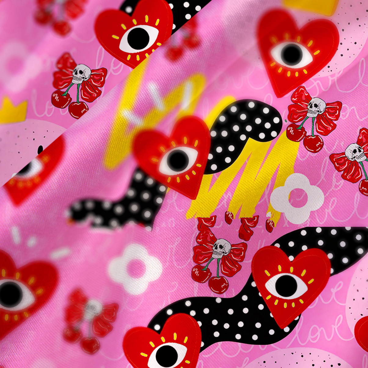 Purplehecate Evil Eye Heart Satin Cross Back Mini Dress