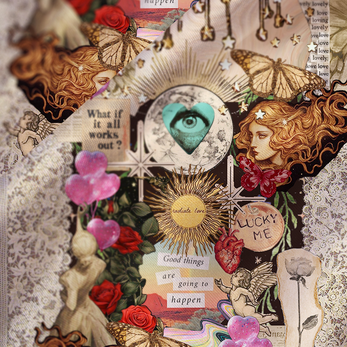 Purplehecate Lucky Me Sacred Heart Eye Satin Cross Back Mini Dress