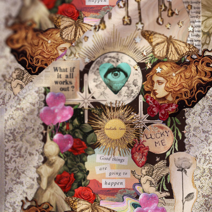 Purplehecate Lucky Me Sacred Heart Eye Satin Cross Back Mini Dress