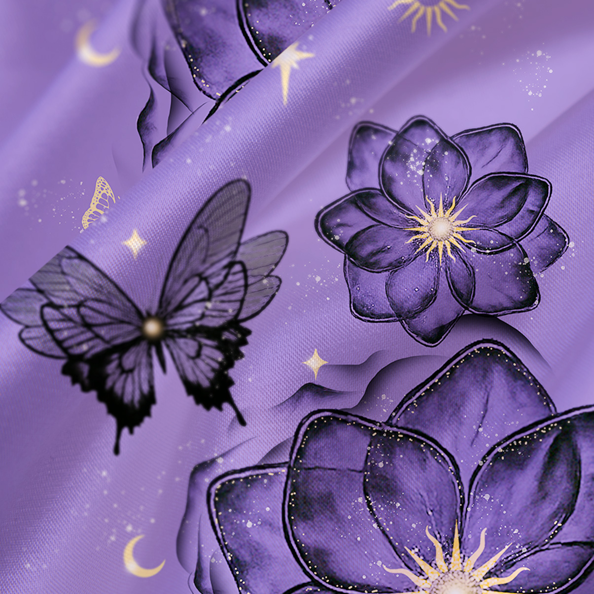 Purplehecate Moonlit Petals and Wings Satin Cross Back Mini Dress