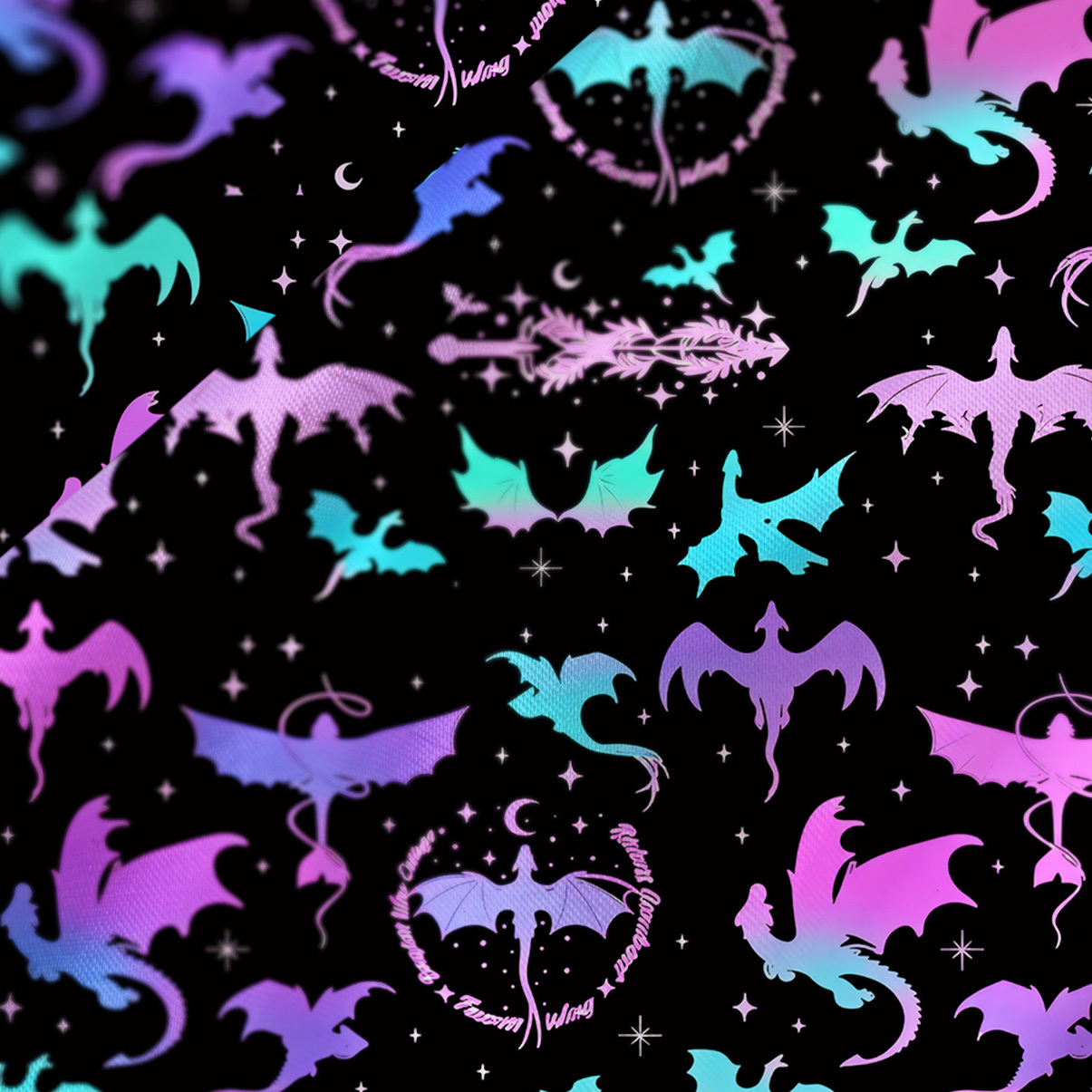 Purplehecate Neon Fantasy Dragon Allover Satin Cross Back Mini Dress