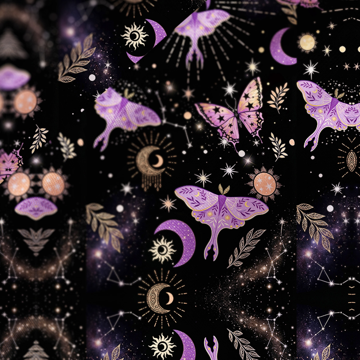 Purplehecate Starry Night Lunar Moth Satin Cross Back Mini Dress