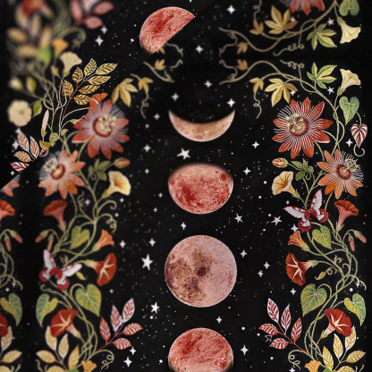 Purplehecate Moon Phase Floral Satin Cross Back Mini Dress