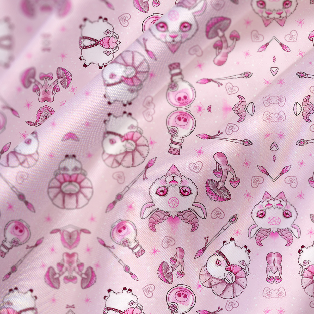 Purplehecate Pastel Occult Goat Satin Cross Back Mini Dress