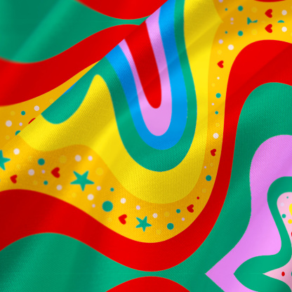 Purplehecate Dreamy Rainbow Waves Satin Cross Back Mini Dress