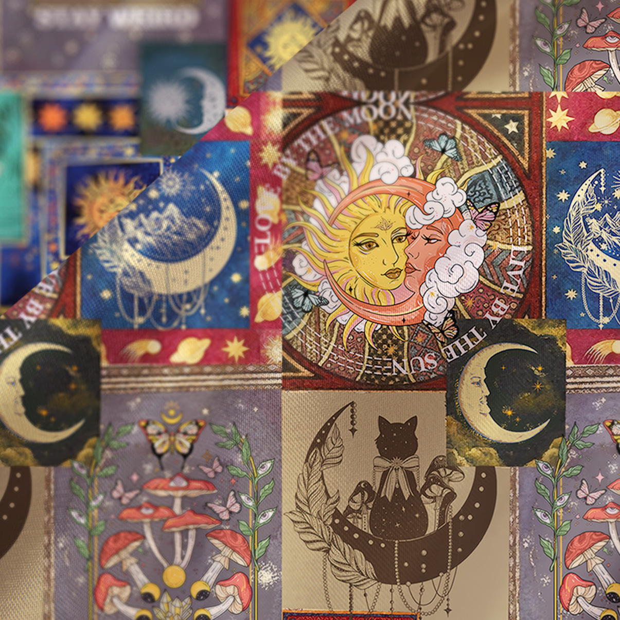 Purplehecate Starry Moon Patchwork for Cosmic Lovers Satin Cross Back Mini Dress