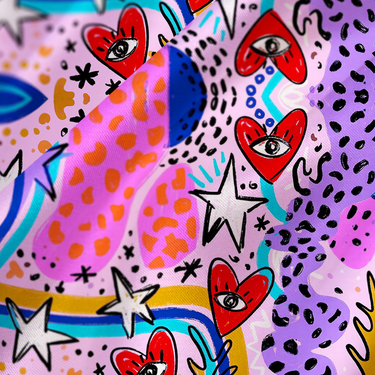 Purplehecate Cosmic Love Eyes Graffiti Satin Cross Back Mini Dress