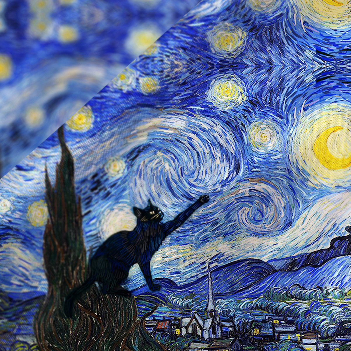 Purplehecate Witch Cat Under the Starry Night Satin Cross Back Mini Dress