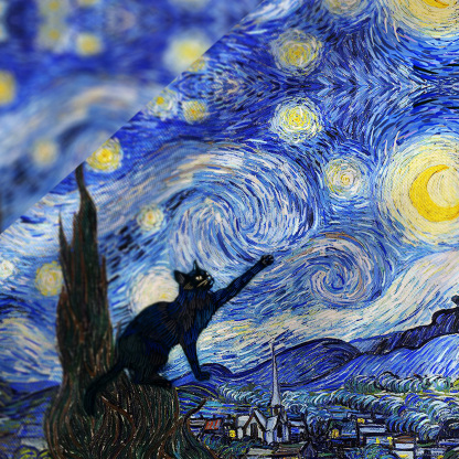 Purplehecate Witch Cat Under the Starry Night Satin Cross Back Mini Dress