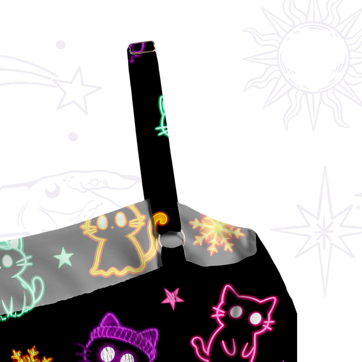 Purplehecate Neon Cat Party Wide Straps Maxi Dress