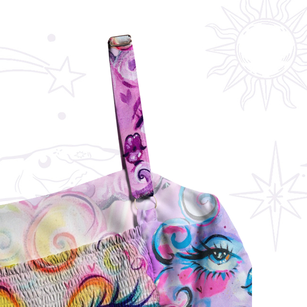 Purplehecate Dreamy Cloud Faces Wide Straps Maxi Dress