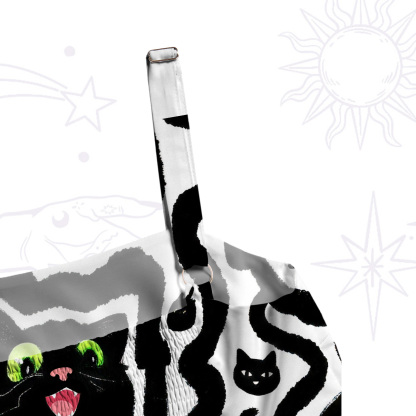 Purplehecate Whimsical Abstract Cat Wide Straps Maxi Dress