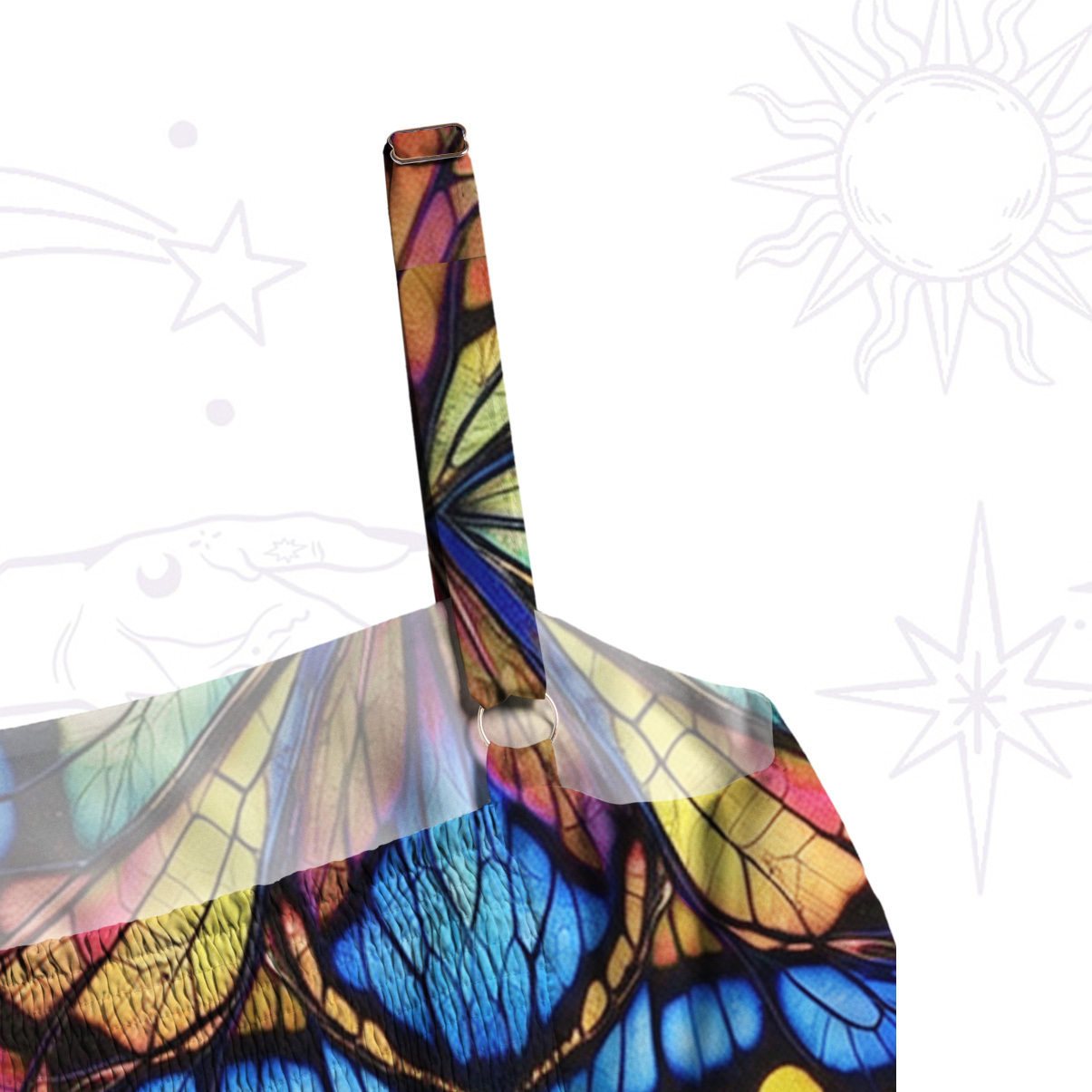 Purplehecate Colorful Butterfly Wing Pattern Wide Straps Maxi Dress