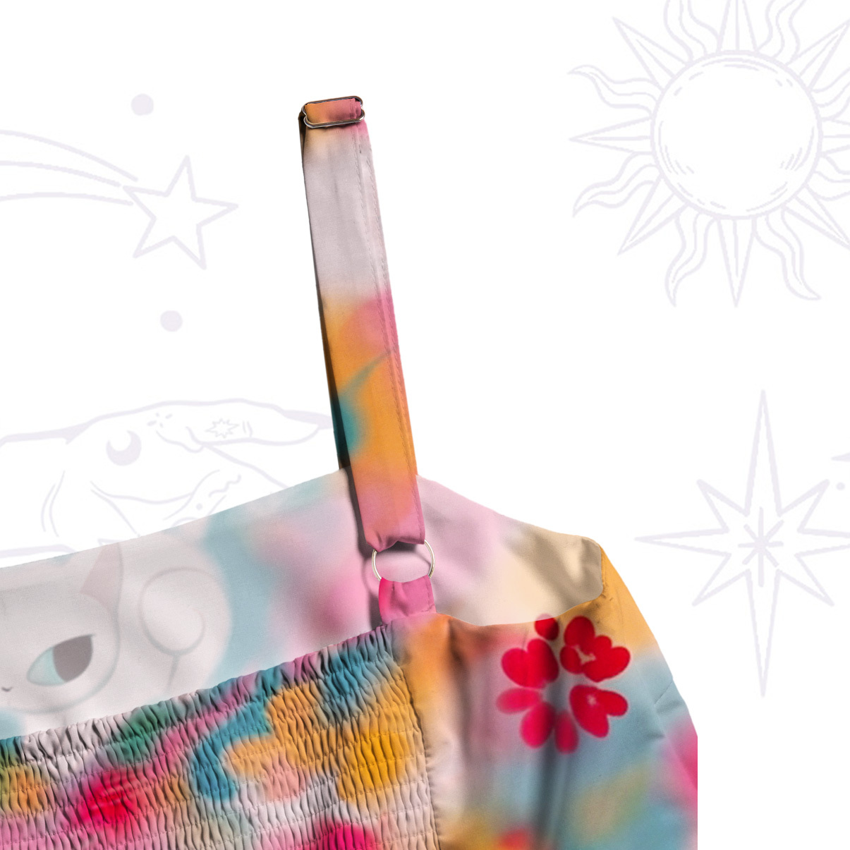 Purplehecate Color Splash Cat Wide Straps Maxi Dress