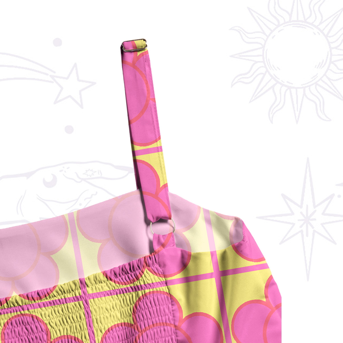 Purplehecate Bubble Flower Checkered Wide Straps Maxi Dress