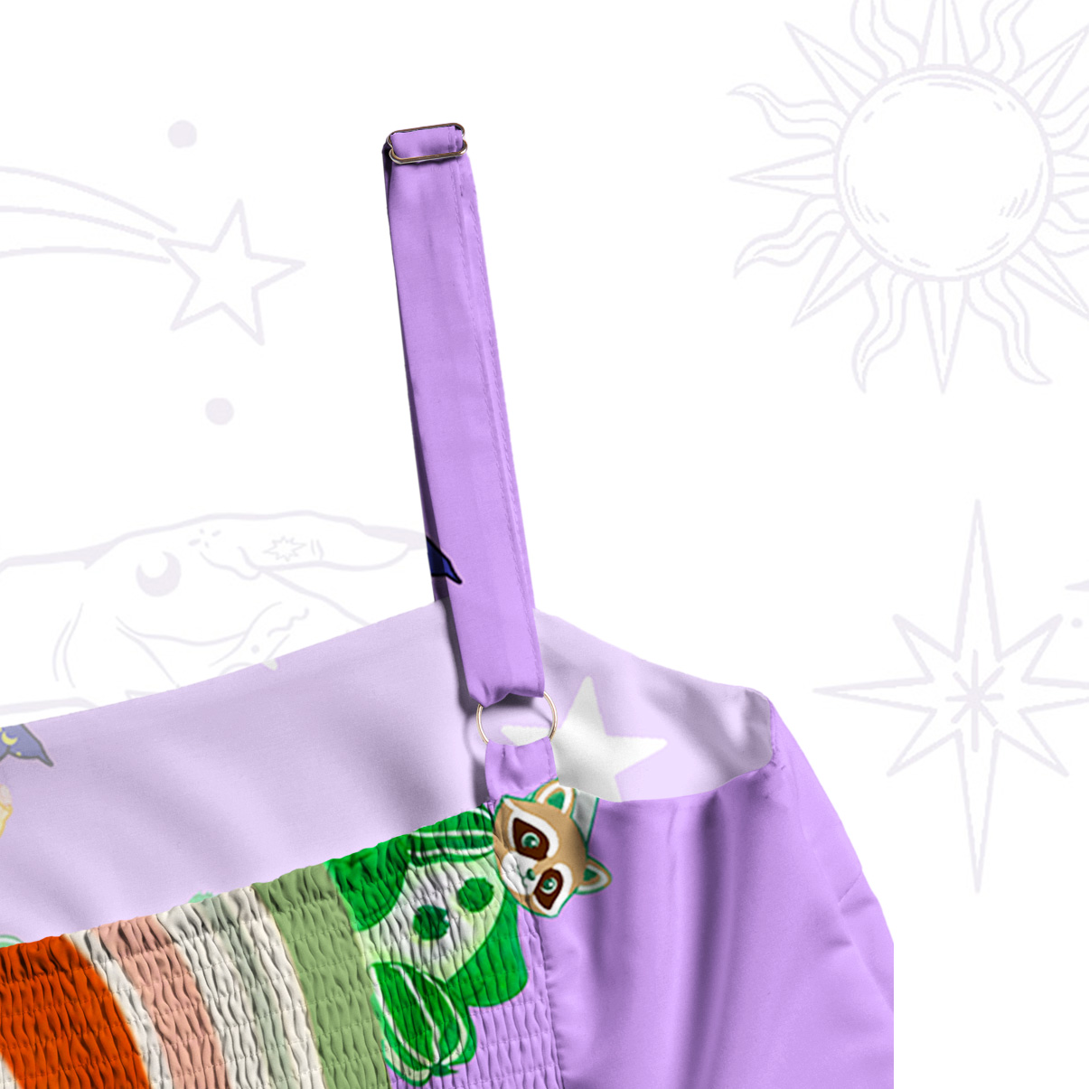 Purplehecate Rainbow Raccoon Star Wide Straps Maxi Dress