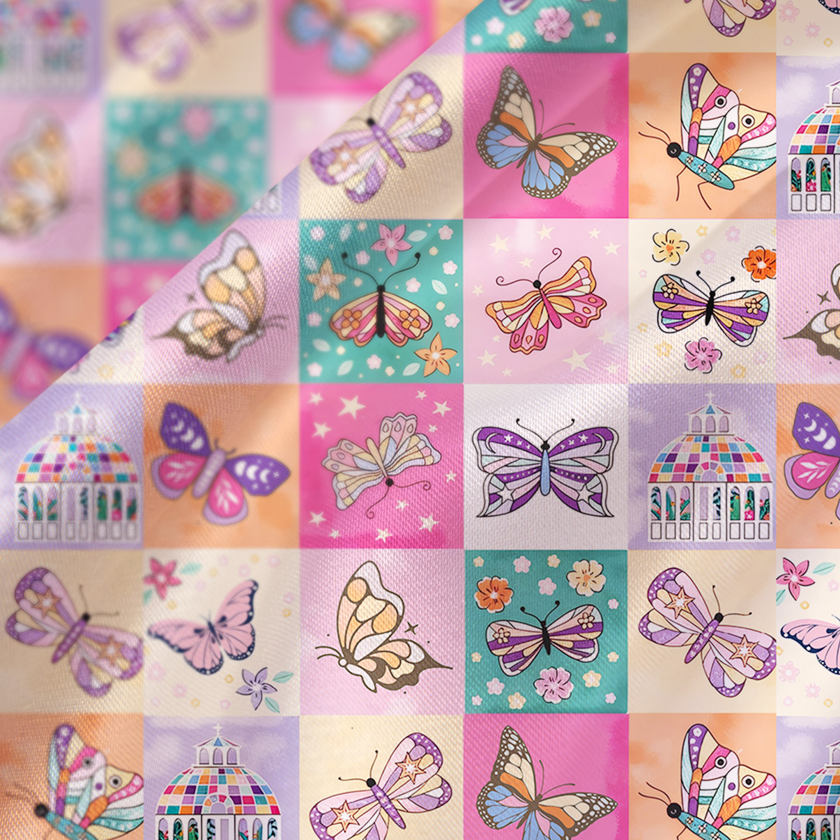 Purplehecate Dreamy Butterfly Garden Satin Cross Back Mini Dress