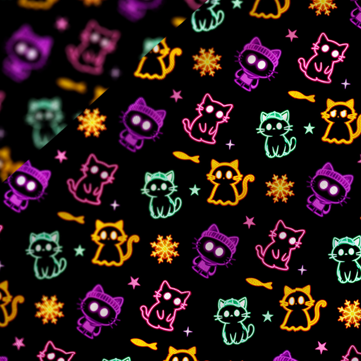 Purplehecate Neon Cat Party Satin Cross Back Mini Dress