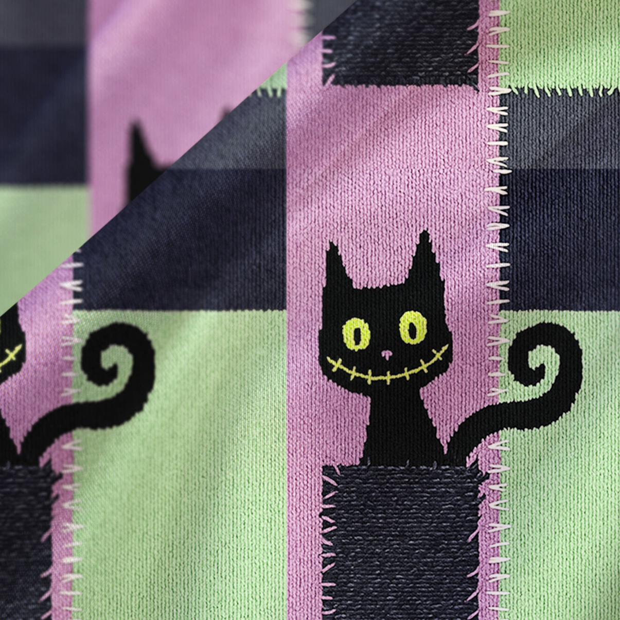 Purplehecate Monster Black Cat Satin Cross Back Mini Dress