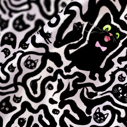 Purplehecate Whimsical Abstract Cat Satin Cross Back Mini Dress