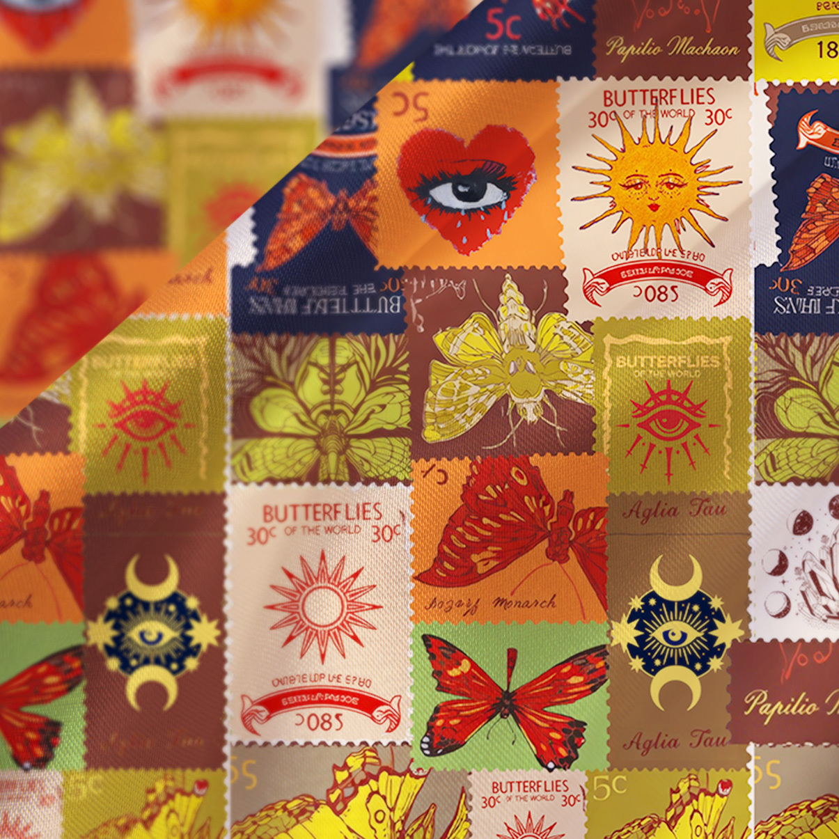 Purplehecate Butterfly Celestial Patchwork Satin Cross Back Mini Dress