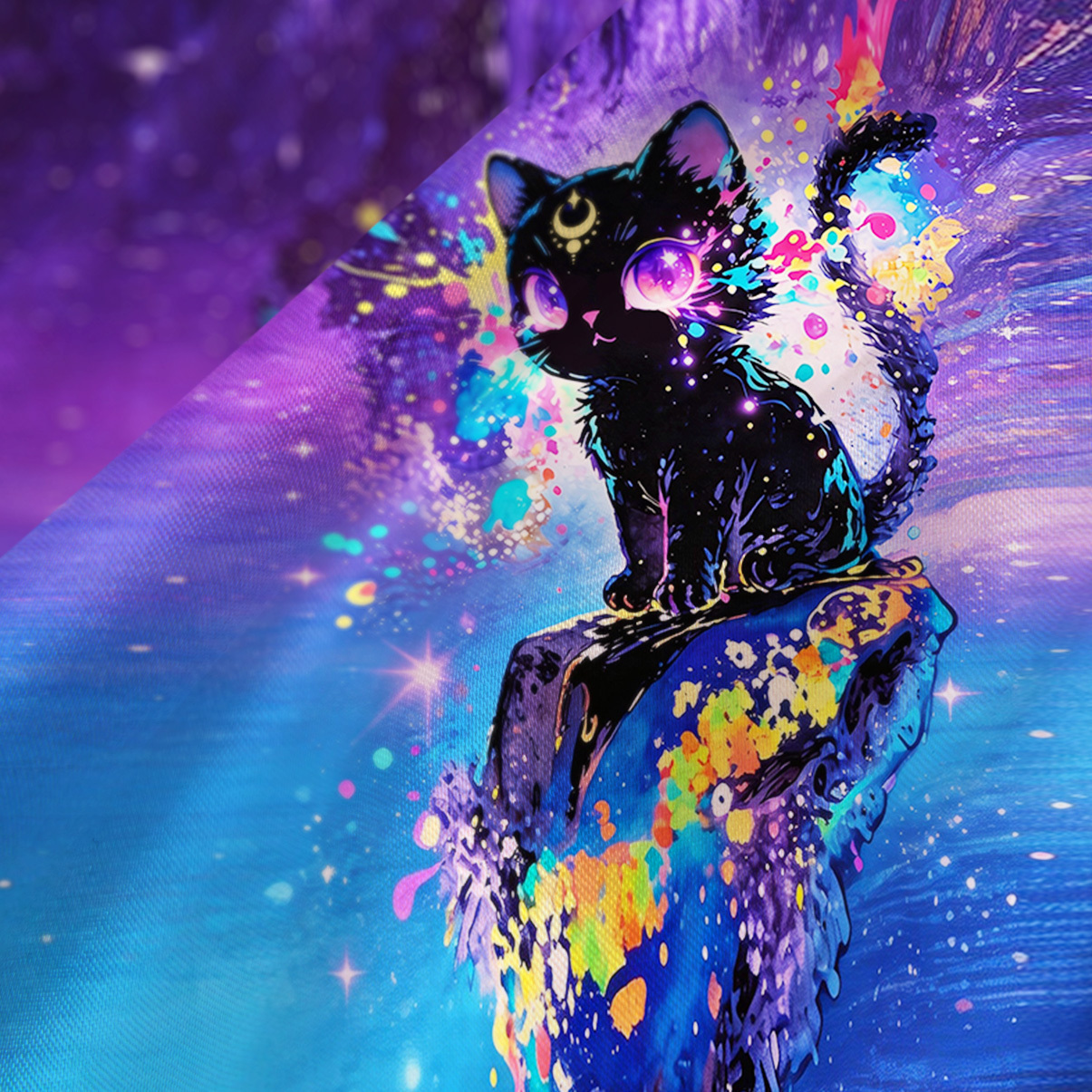 Purplehecate Neon Galaxy Cat Satin Cross Back Mini Dress