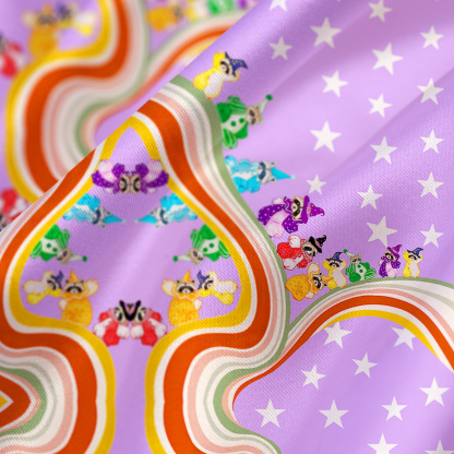 Purplehecate Rainbow Raccoon Star Satin Cross Back Mini Dress