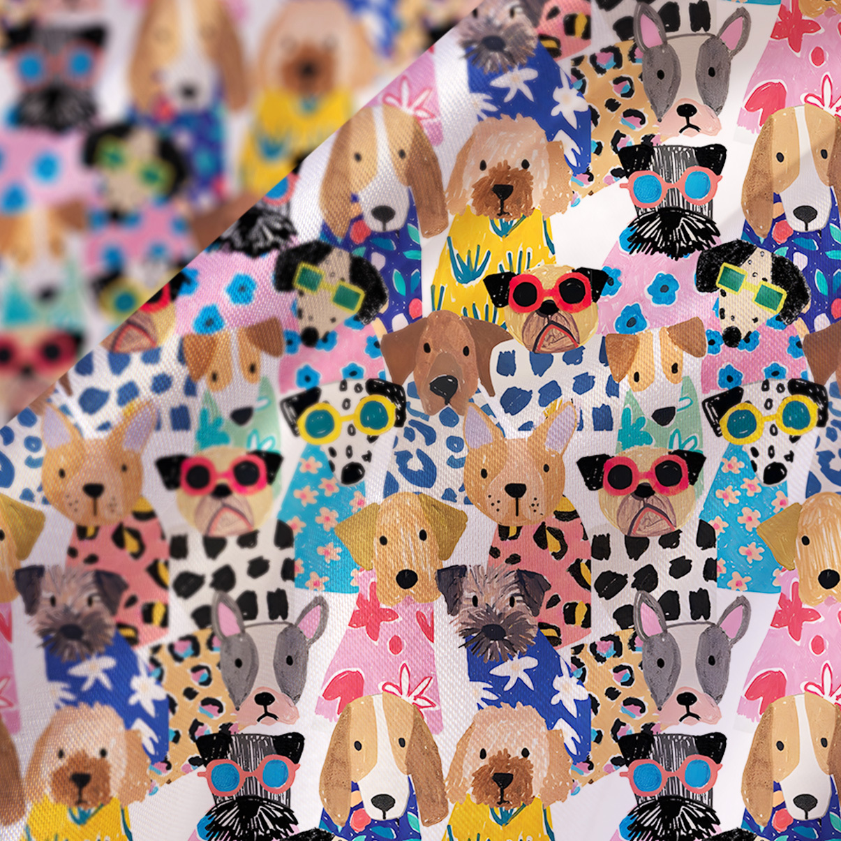 Purplehecate Puppy Parade Satin Cross Back Mini Dress