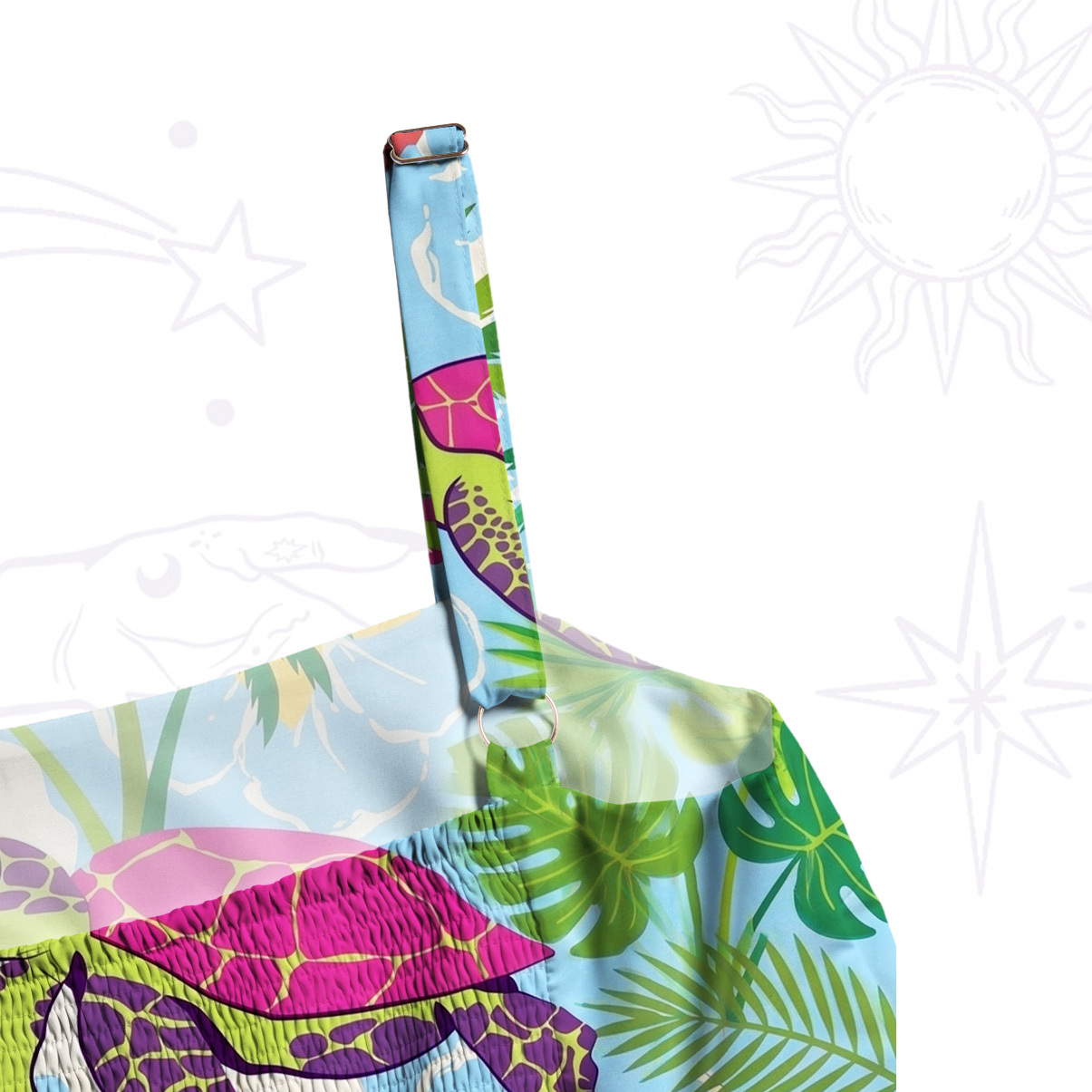 ]Purplehecate Hibiscus Sea Turtle Tropical Paradise Wide Straps Maxi Dress