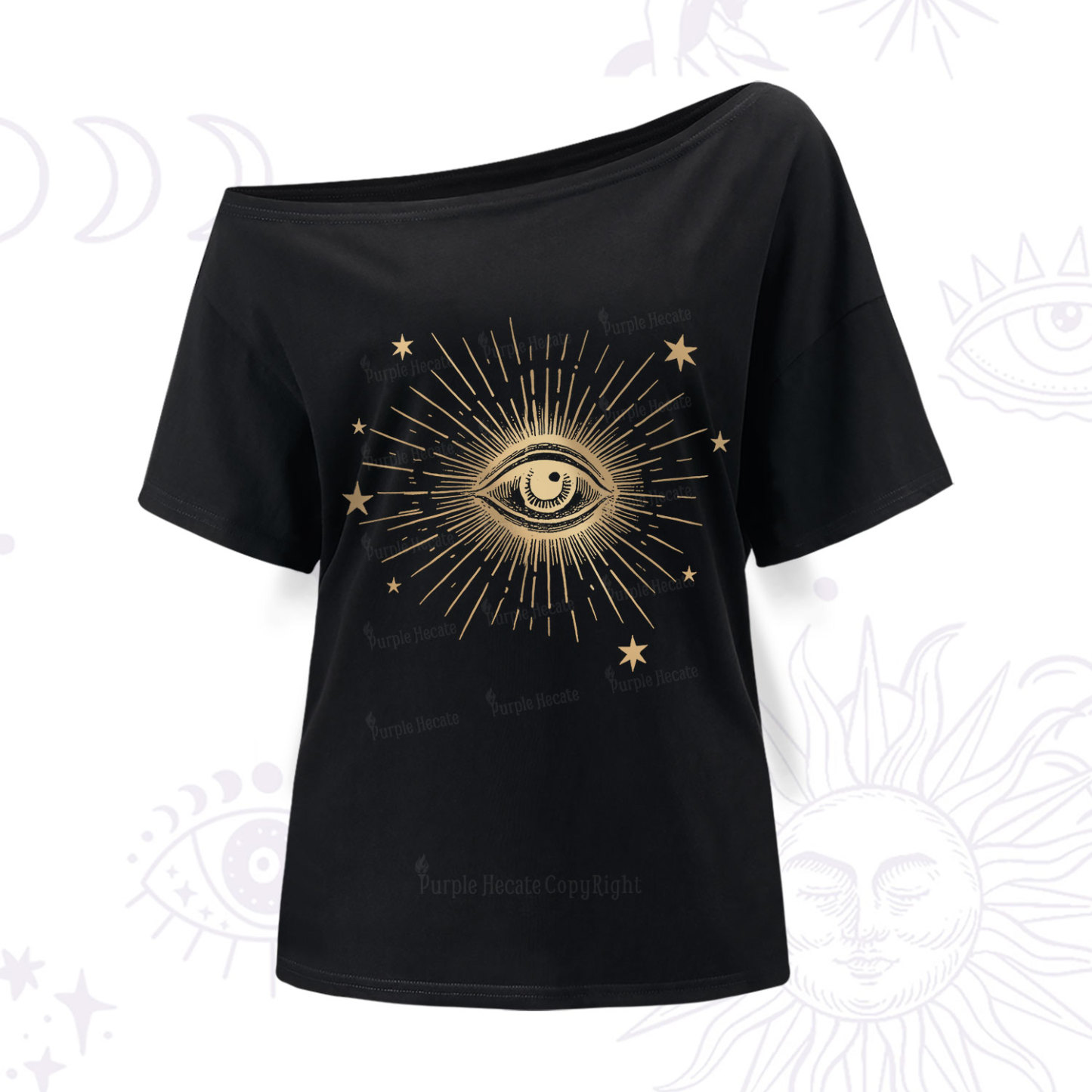 Purplehecate Celestial Eye with Stars One Shoulder T-Shir