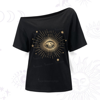 Purplehecate Celestial Eye with Stars One Shoulder T-Shirt