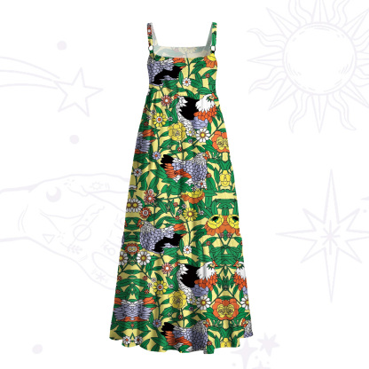 Purplehecate Daisy Hen Garden Wide Straps Maxi Dress