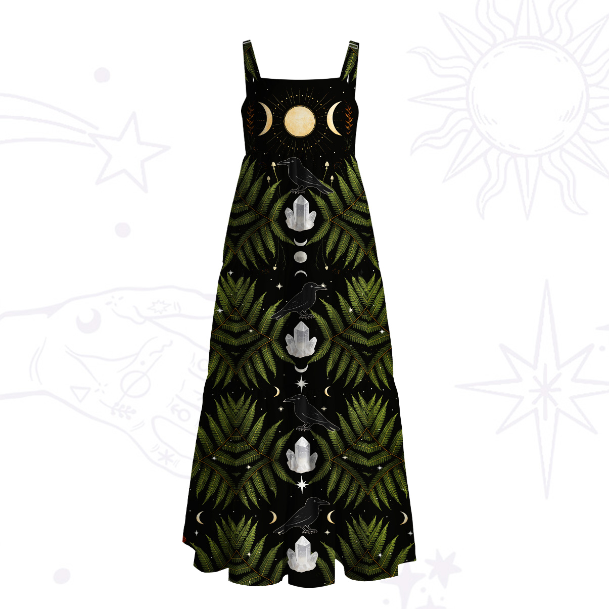 Purplehecate Lunar Raven Ritual Wide Straps Maxi Dress