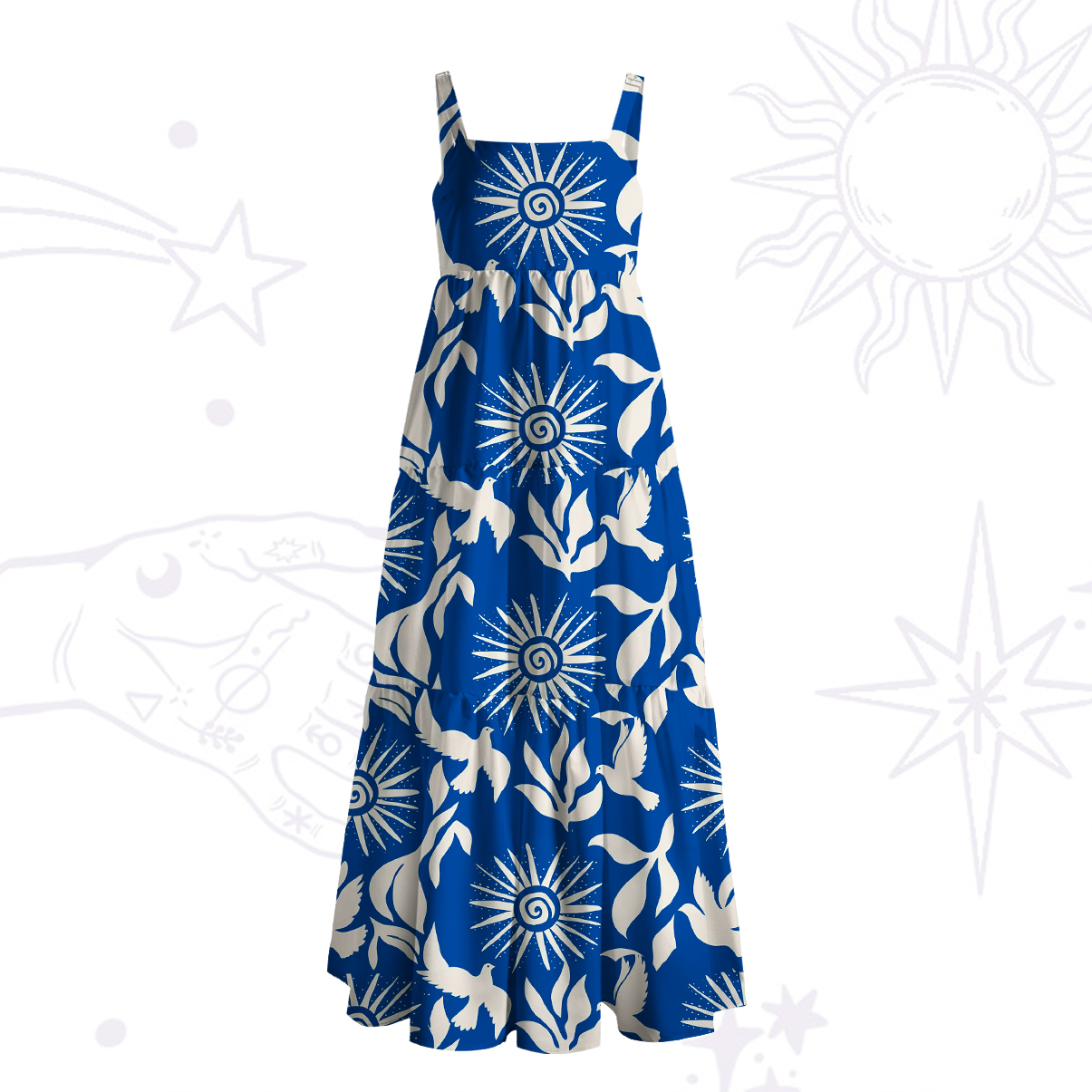 Purplehecate Mystic Sunbirds Wide Straps Maxi Dress