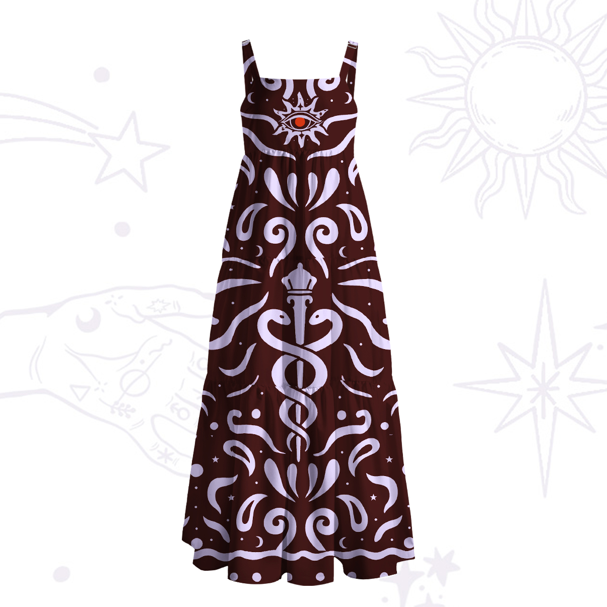 Purplehecate Mystic Serpent Staff Strappy Wide Straps Maxi Dress