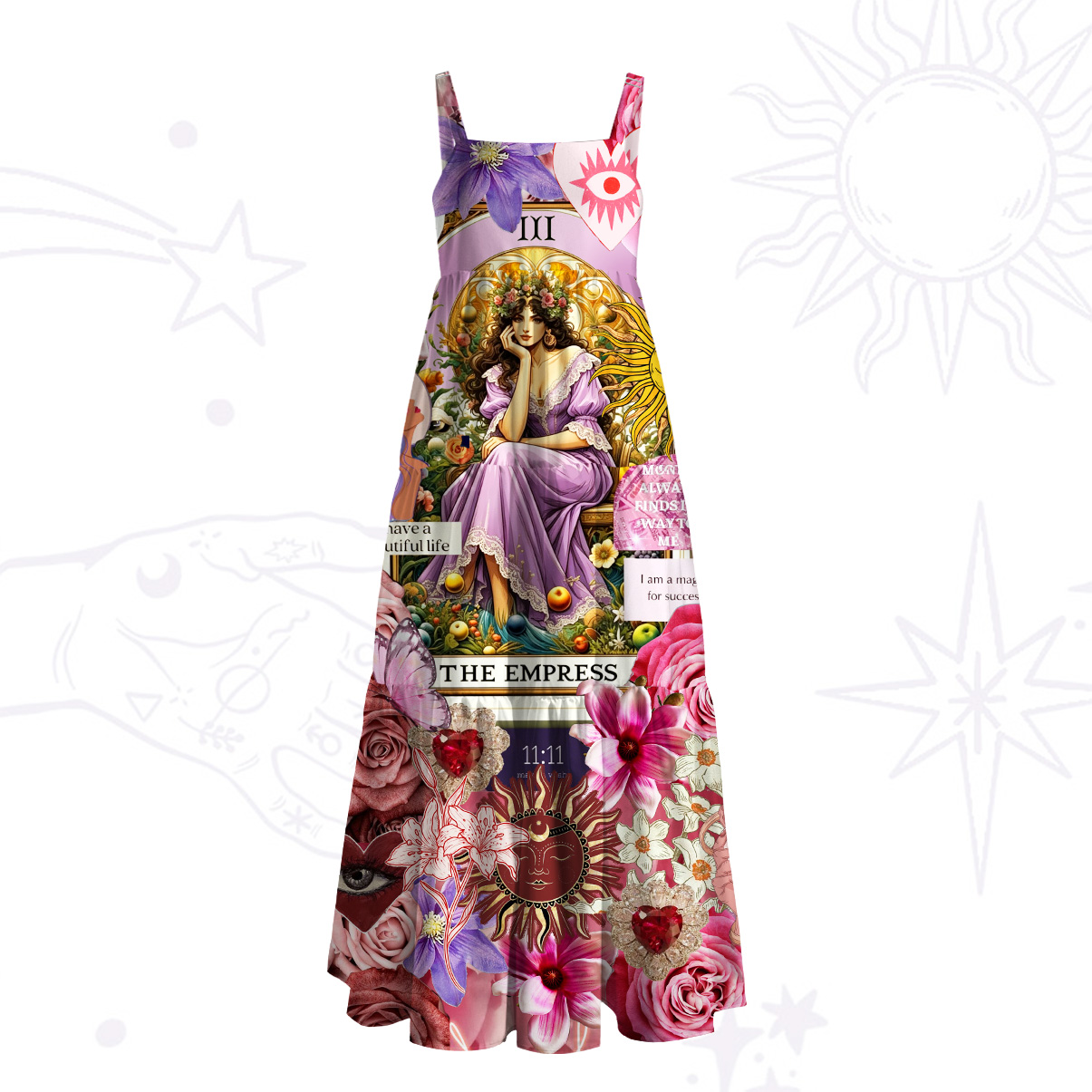 Purplehecate Divine Empress Tarot Collage Wide Straps Maxi Dress