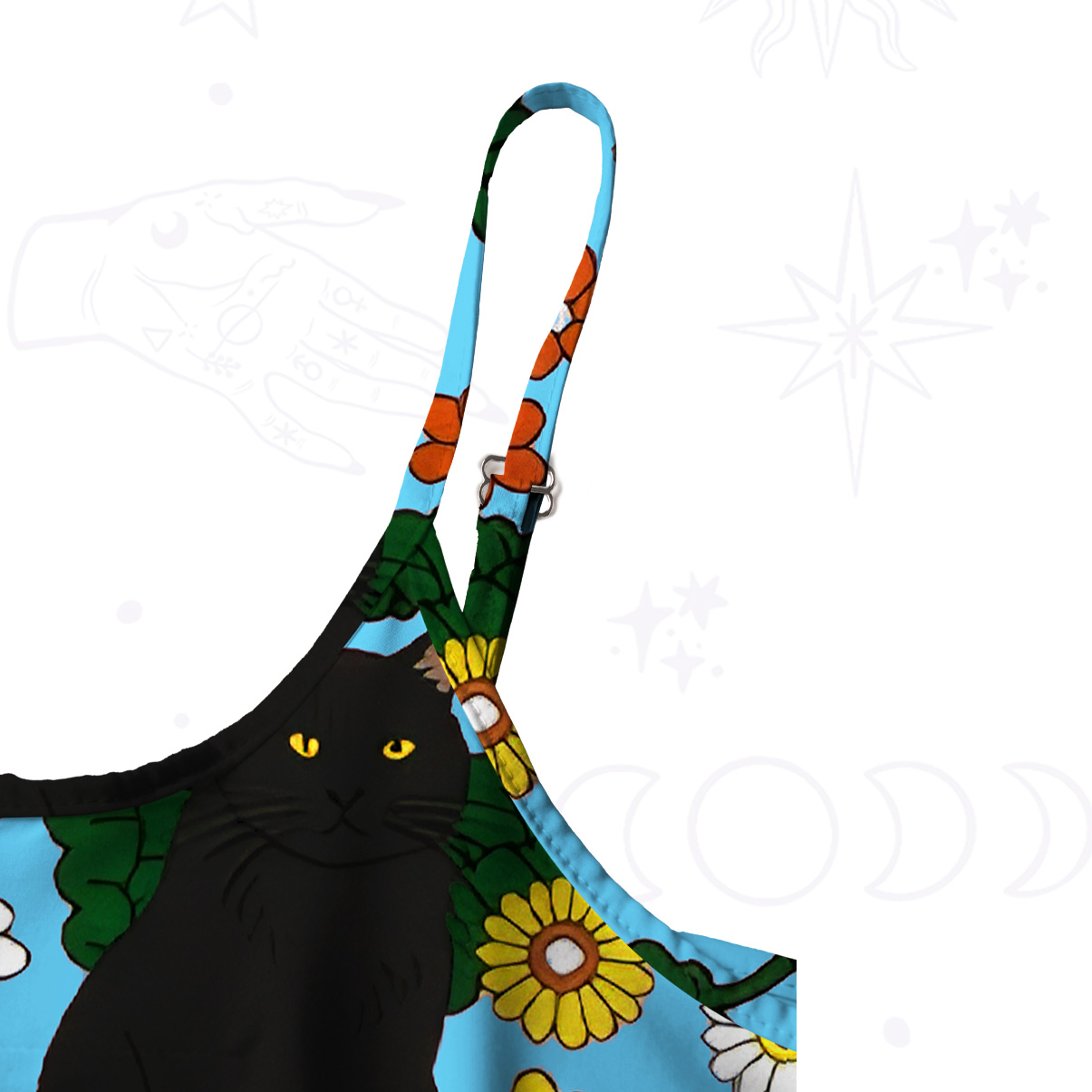 Purplehecate Daisy Cat? Garden Spaghetti Strap Midi Dress