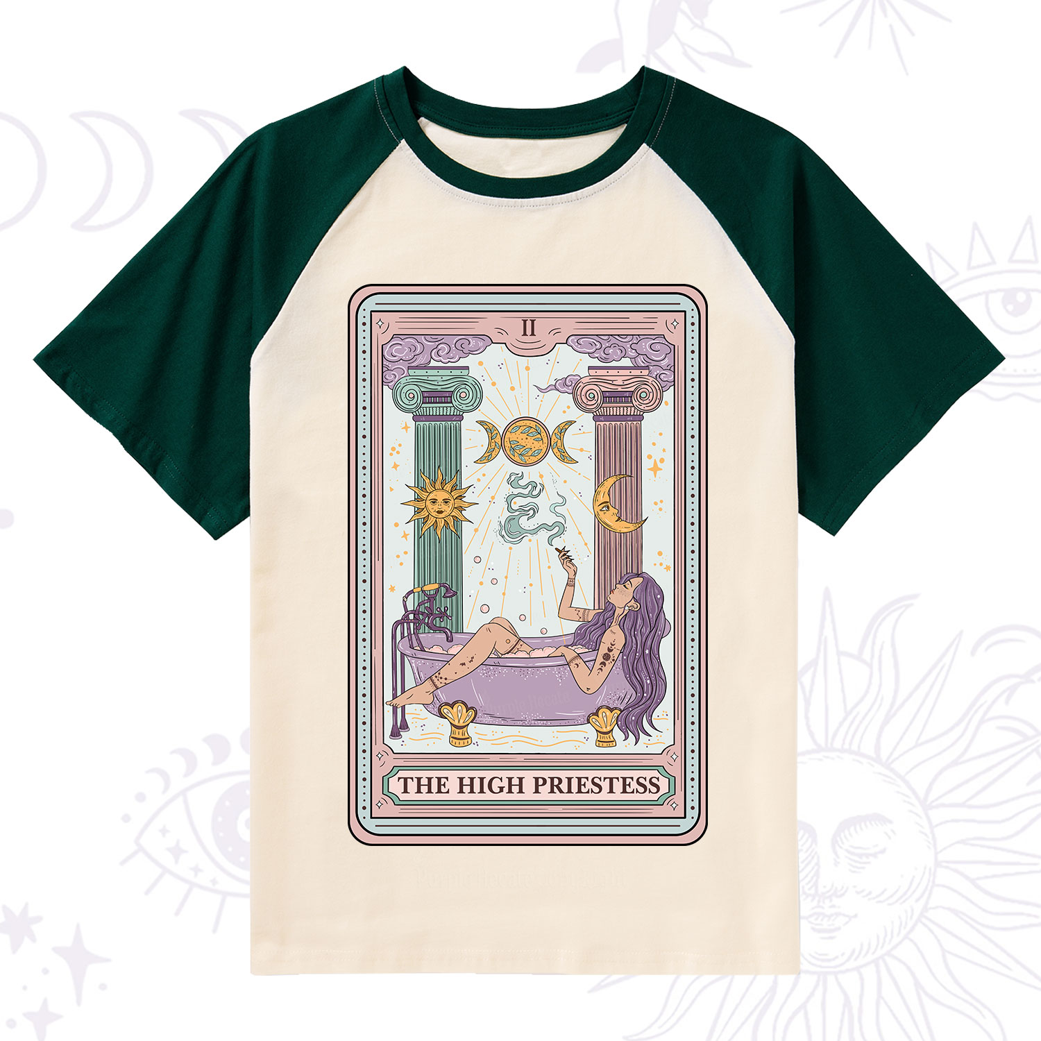Purplehecate The High Priestess Tarot Raglan Short Sleeve T‑Shirt